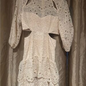 Maje Cream Lace Long Sleeve Dress